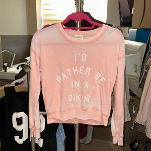 AMUSE light pink “i’d rather be in a bikini” long sleeve lightweight crewneck